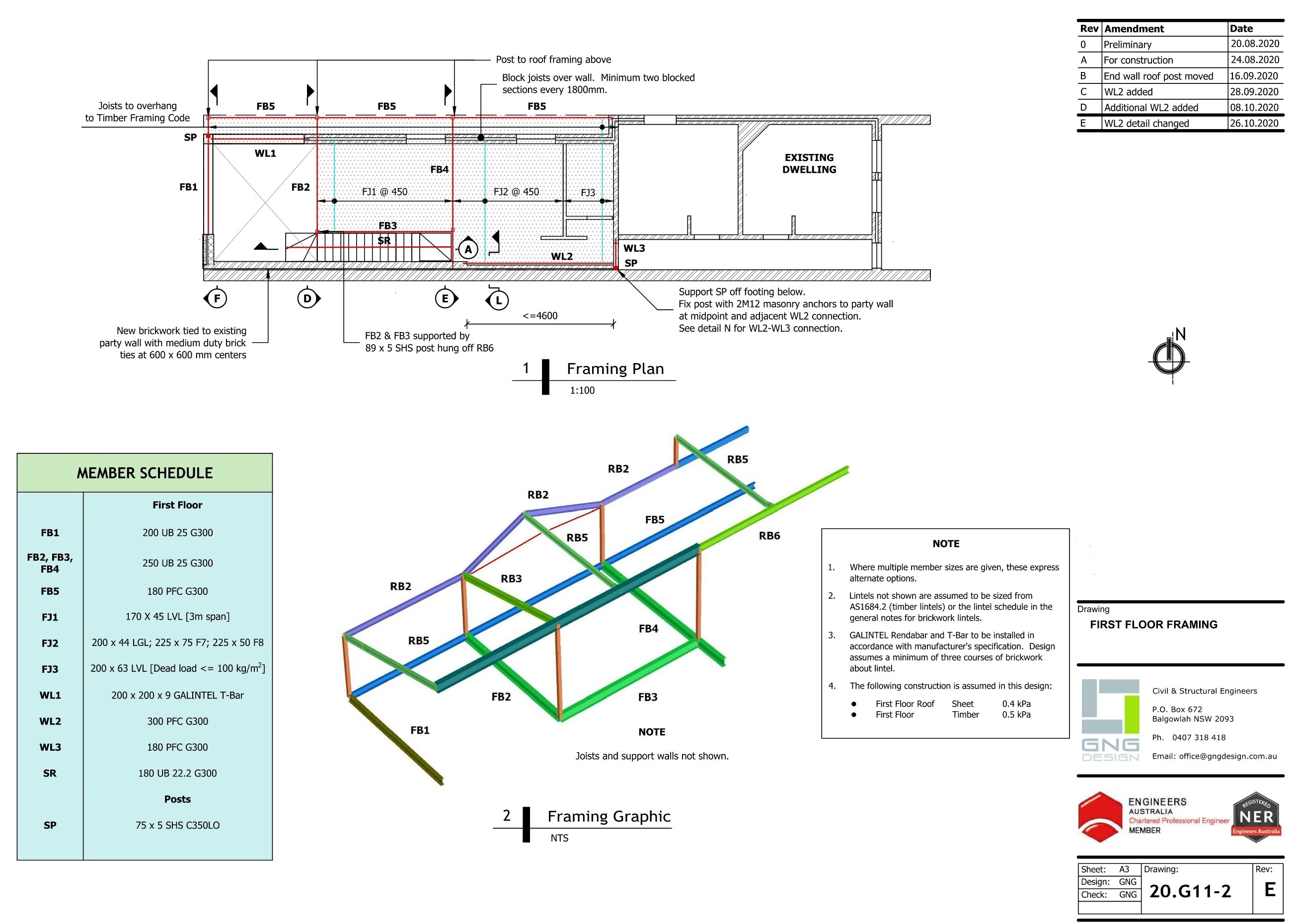 Framing layout plan for domestic renovation